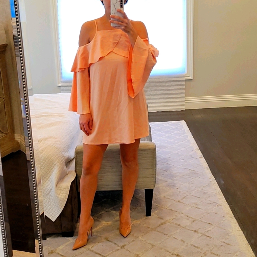 WOMEN'S BRAND NEW SHEIN CORAL PEACH RUFFLE DRESS